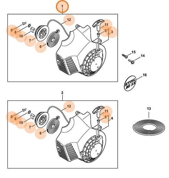Obudowa wentylatora z urządzeniem rozruchowym, Stihl 42290802102