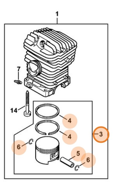 Tłok Ø 49 mm, Stihl 11270302005