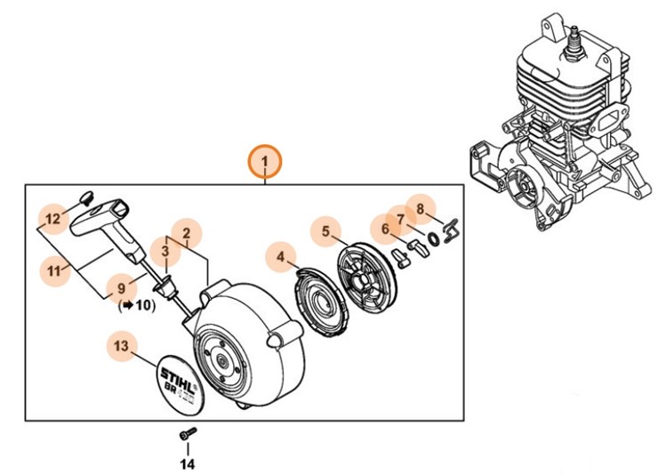 Pokrywa z urządzeniem rozruchowym, Stihl 42441900303