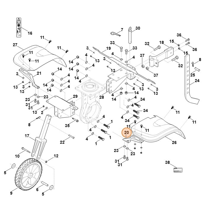 Uchwyt lewej osłony blaszanej, Stihl 62517104502