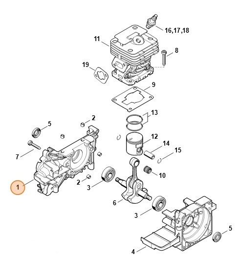 Połówka skrzyni korbowej, strona wentylatora, Stihl 41340202605