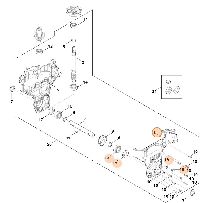 Obudowa przekładni kompl., lewa, Stihl 62416400493