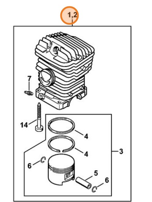 Cylinder z tłokiem Ø 46 mm, Stihl 11270201217