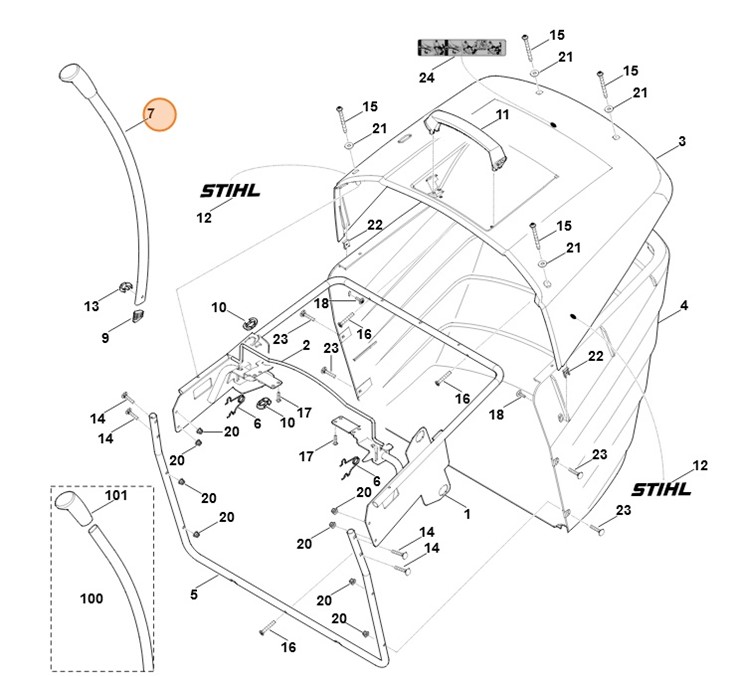 Dźwignia kompl., Stihl 61407007015