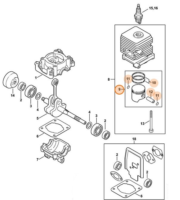 Tłok Ø 34 mm, Stihl 41400302000