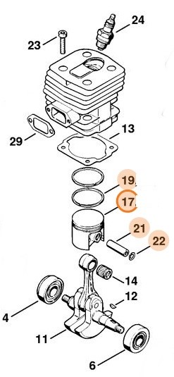 Tłok Ø 44 mm, Stihl 41160302000