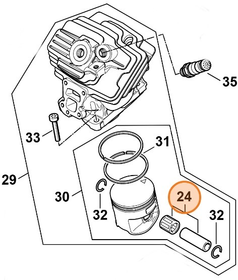Zestaw sworznia tłokowego z wieńcem igłowym, Stihl 11400071014