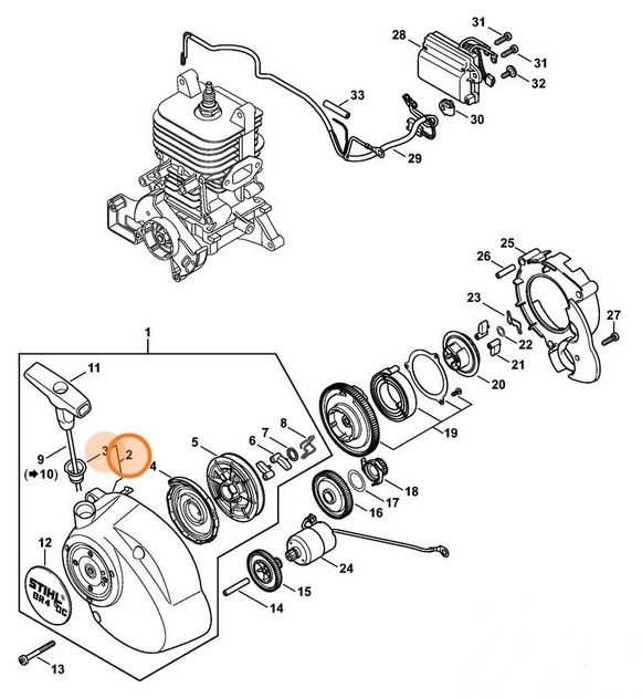 Pokrywa urządzenia rozruchowego, Stihl 42441900403