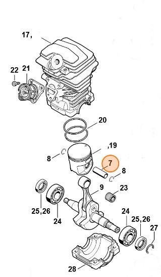  Sworzeń tłokowy 10x8x27,88, Stihl 11430341500