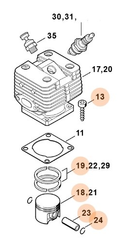 Cylinder z tłokiem Ø 40 mm, Stihl 41340201219