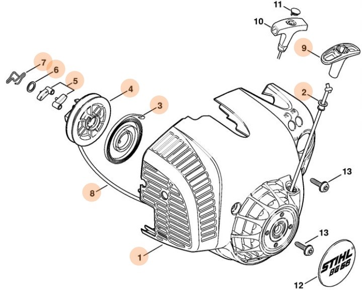 Obudowa wentylatora z urządzeniem rozruchowym, Stihl 42410802106
