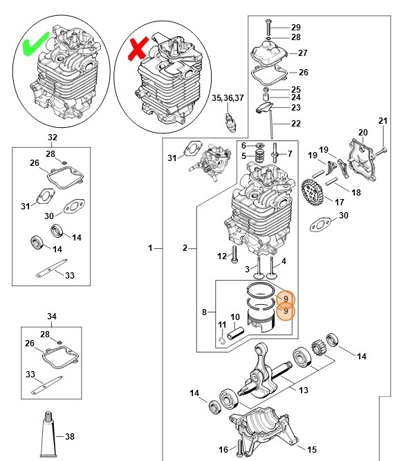 Pierścień tłokowy Ø 50x1,2 mm, Stihl 42830343006