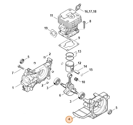 Połówka skrzyni korbowej, strona wentylatora, Stihl 41340202905
