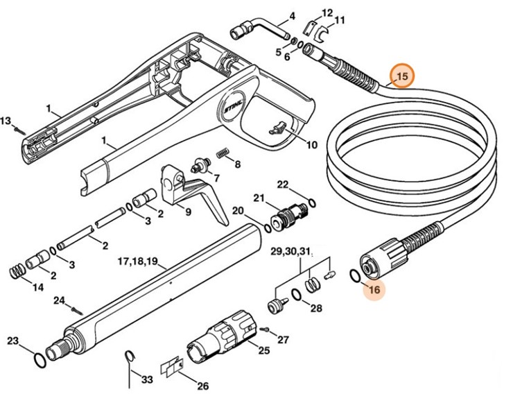 Wąż wysokociśnieniowy DN 6, 7 m, w oplocie stalowym, Stihl 49155000806