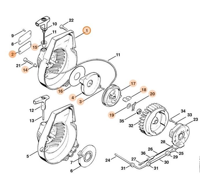 Obudowa wentylatora z urządzeniem rozruchowym, Stihl 42010802102