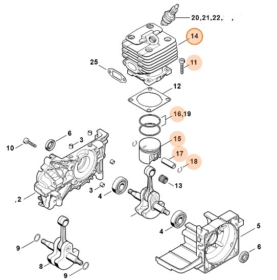 Cylinder z tłokiem Ø 35 mm, Stihl 41340201218