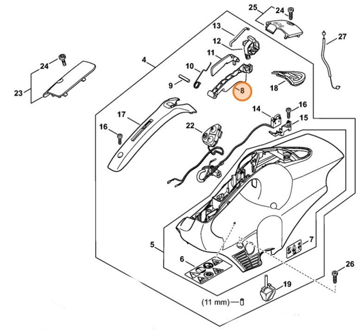 Dźwignia sterowania główną przepustnicą, Stihl 42501821000