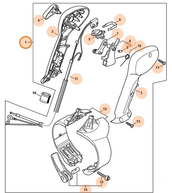 Rękojeść manipulacyjna z cięgnem gazu, Stihl 42447904901