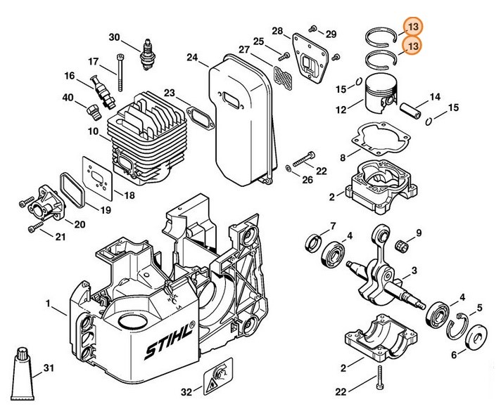 Pierścień tłokowy Ø 48x1,5 mm, Stihl 11100343003