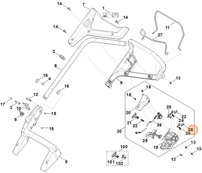 Dźwignia przełączająca (mocowanie napędu kół), Stihl 63384352405