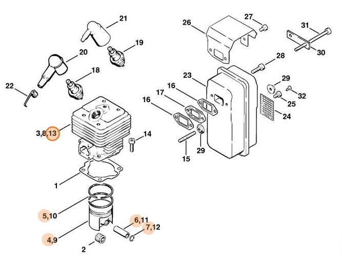Cylinder z tłokiem Ø 49 mm, Stihl 42010201201