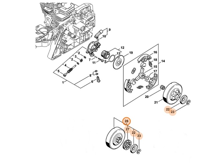 Zestaw koła napędu łańcucha pierścieniowego 0.325" 8Z, Stihl 11250071000