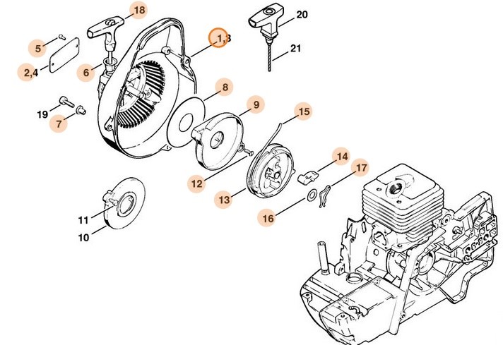 Obudowa wentylatora z urządzeniem rozruchowym, Stihl 11080802101