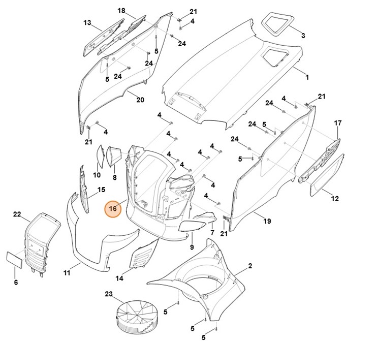 Pokrywa silnika, część przednia, Stihl 61707069912