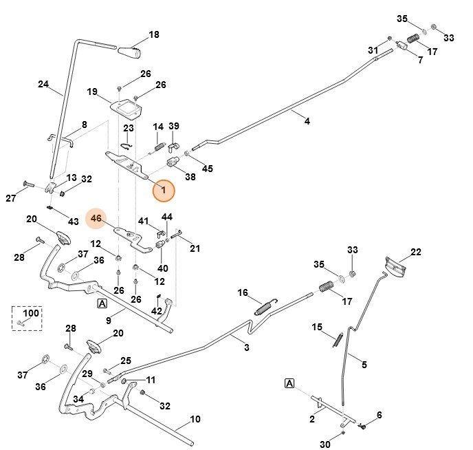 Zestaw dźwigni i dźwigienki (wybór kierunku jazdy), Stihl 61400071000