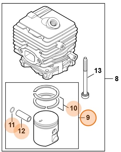 Tłok Ø 34 mm, Stihl 42410302007