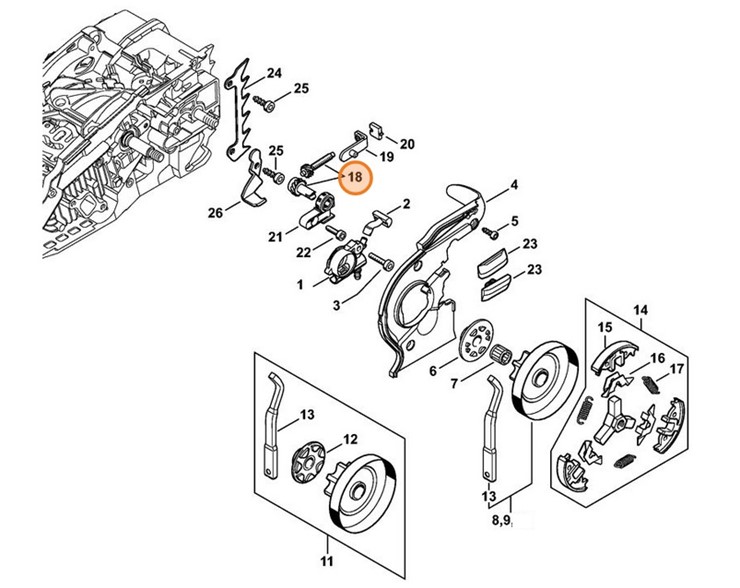 Zestaw czołowego koła zębatego/śruba napinacza, Stihl 11290071000