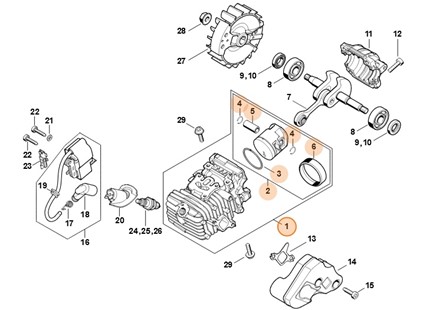 Cylinder z tłokiem Ø 38 mm, Stihl 11370201209