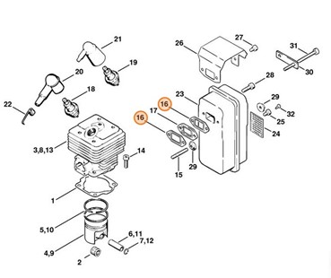 Uszczelka tłumika wydechu spalin, Stihl 11081490600