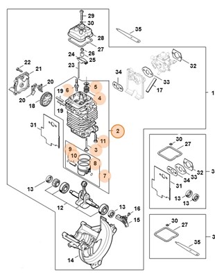 Cylinder z tłokiem Ø 40 mm, Stihl 41800201209