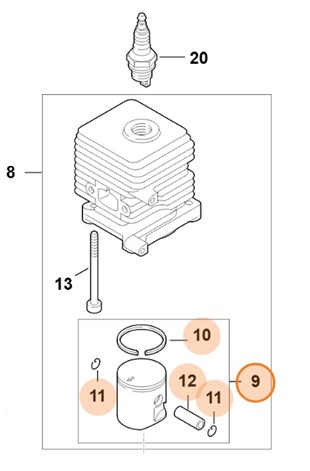 Tłok Ø 34 mm, Stihl 41400302004