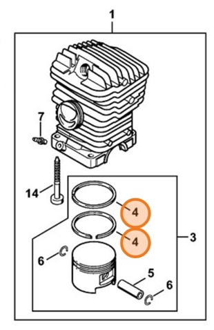 Pierścień tłokowy Ø 49x1,5 mm, Stihl 11270343007