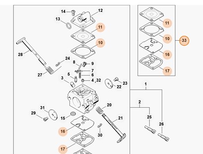 Zestaw podzespołów gaźnika, Stihl 11300071061