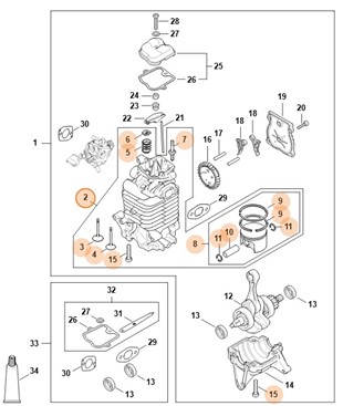 Cylinder z tłokiem Ø 50 mm, Stihl 42830201200
