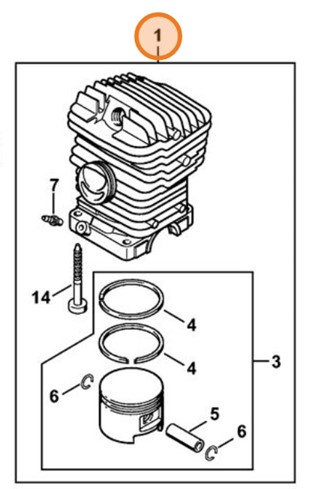 Cylinder z tłokiem Ø 47 mm, Stihl 11270201214