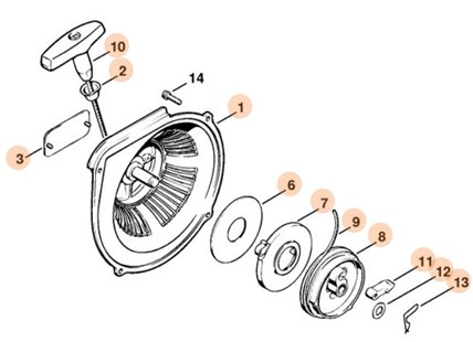 Pokrywa wentylatora z urządzeniem rozruchowym, Stihl 11060802802