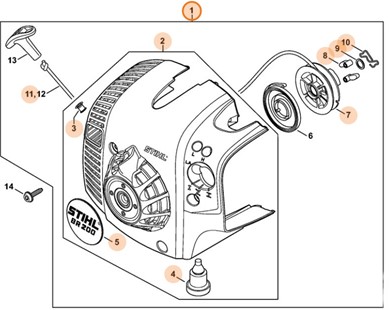 Obudowa wentylatora z urządzeniem rozruchowym, Stihl 42410802111