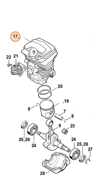 Cylinder z tłokiem Ø 41,5 mm, Stihl 11430201201