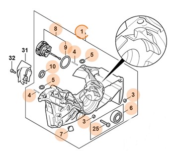 Połówka skrzyni korbowej, strona wentylatora, Stihl 11420202603