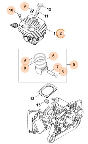 Cylinder z tłokiem Ø 54 mm, Stihl 11220201209