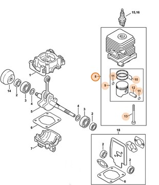 Cylinder z tłokiem Ø 34 mm, Stihl 41400201202