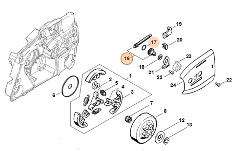 Zestaw czołowego koła zębatego/śruba napinacza, Stihl 11240071008