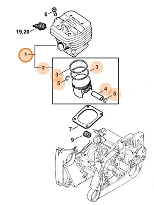 Cylinder z tłokiem Ø 52 mm, Stihl 11220201203