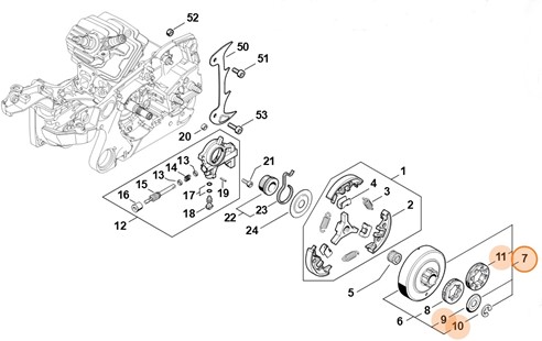 Zestaw koła napędu łańcucha pierścieniowego 3/8" 8Z, Stihl 11400072501
