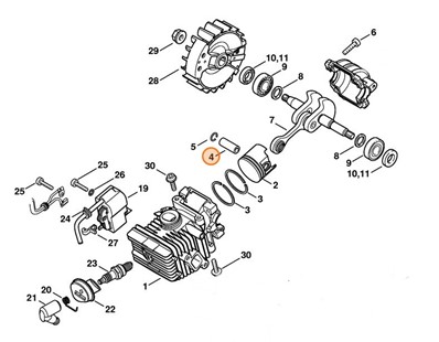 Sworzeń tłokowy 10x6,5x25, Stihl 11320341501