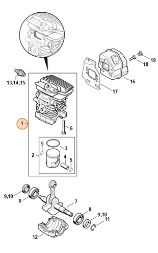 Cylinder z tłokiem Ø 38 mm, Stihl 11390201204